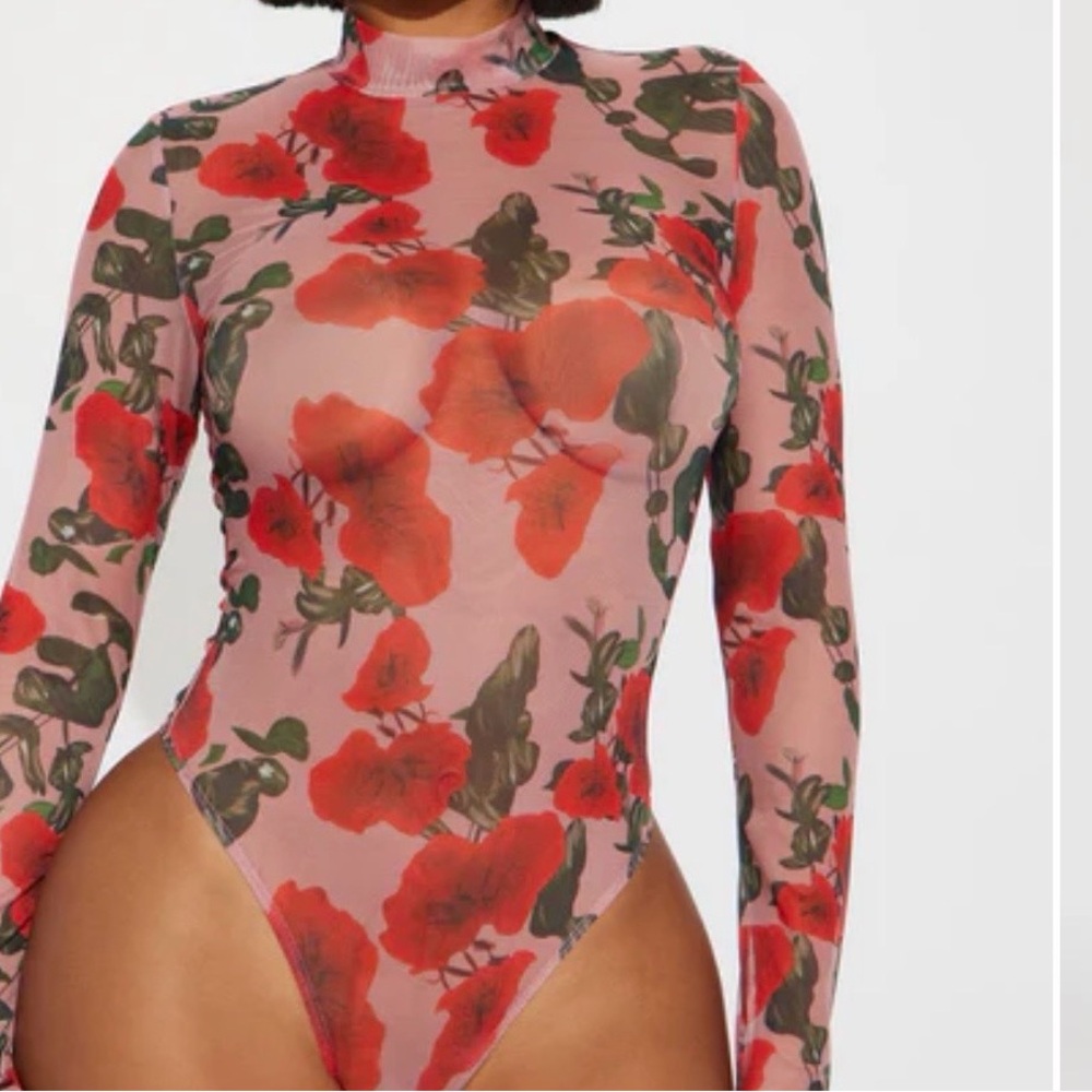 Fashion Nova Red Floral Bodysuit